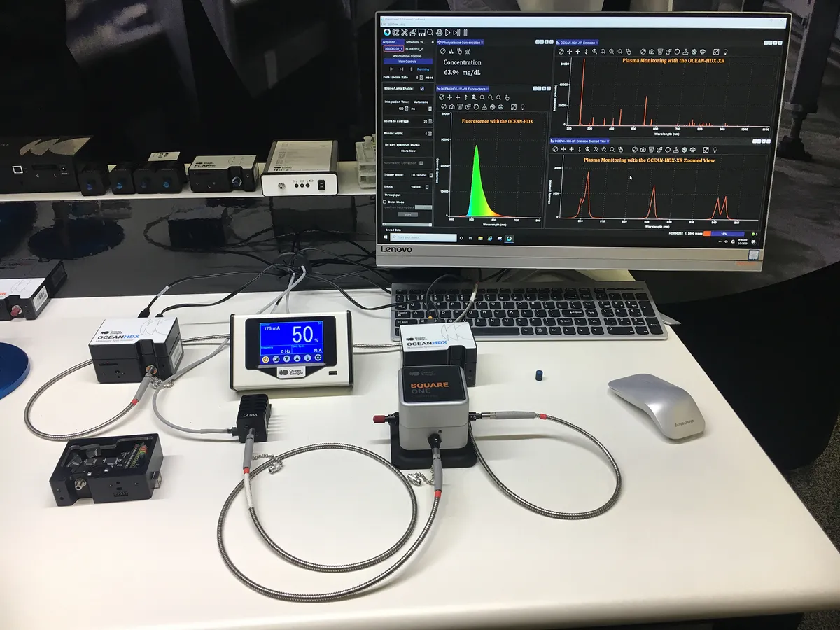 Fluorescence spectroscopy instrumentation with excitation source and detector
